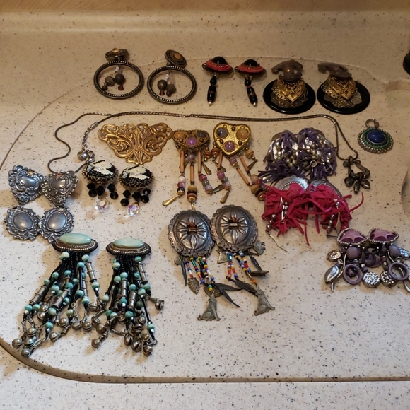 Jewelry - Vintage earrings bundle cameo steampunk western